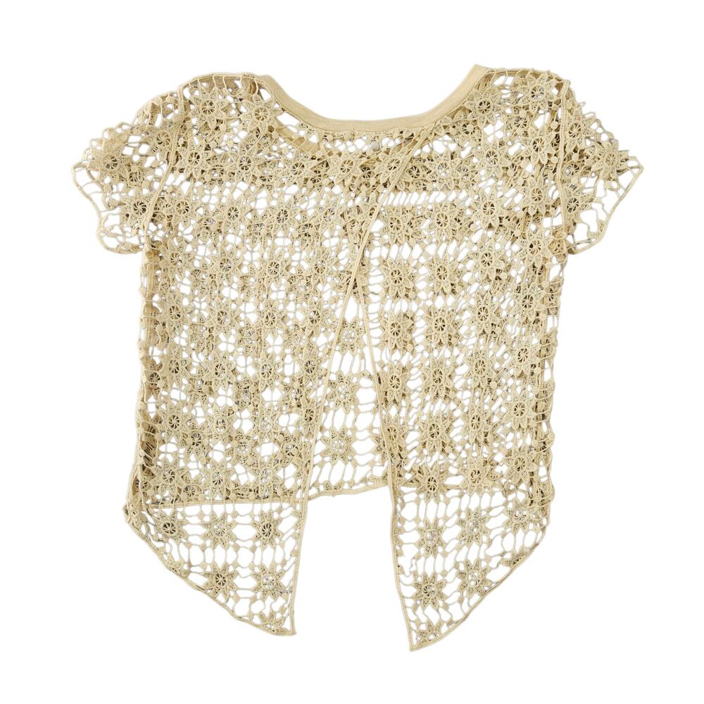 Y2k Crochet Open Knit Top Cream Boho Coquette Delia's - XS - Picture 2 of 7